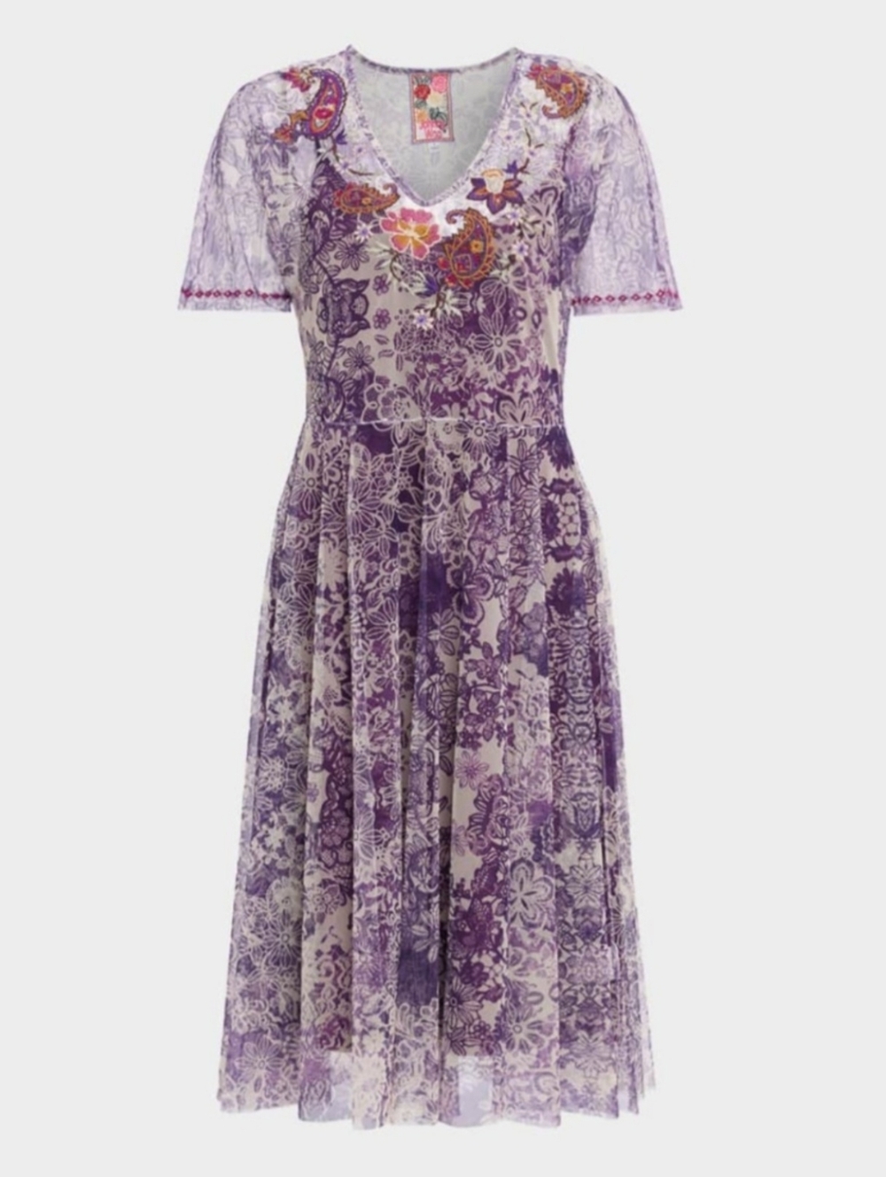 Johnny Was Wendy Mesh Dress Floral Embroidered Size XS